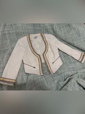bebe Ivory Embellished Collarless Blazer Short Set